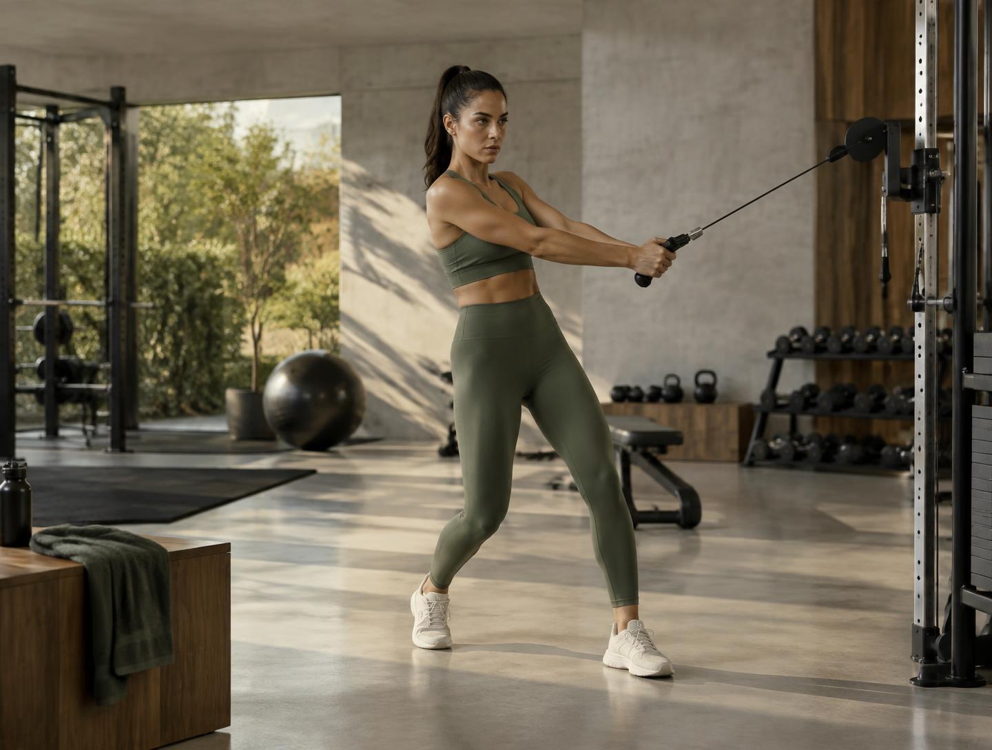 Atleta treinando em uma academia moderna